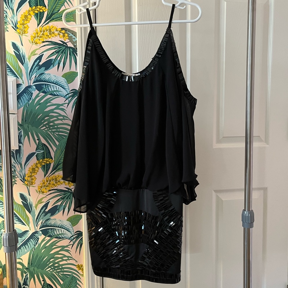 NWT Arden B Black Sequin Cold Shoulder Mini Dress Size Small